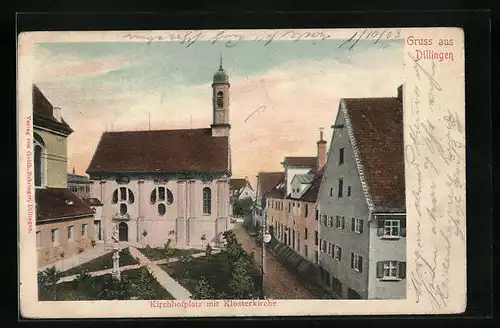 AK Dillingen, Kirchhofplatz mit Klosterkirche