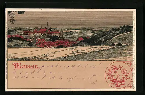 Künstler-AK Meissner & Buch (M&B) Nr. 8: Meissen, Gesamtansicht mit Umgebung