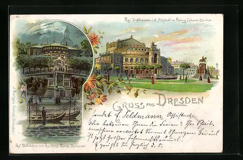 Lithographie Dresden, Belvedere, Hoftheater