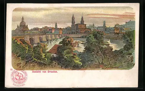Lithographie Dresden, Ansicht der Stadt