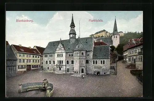 AK Blankenburg, Marktplatz mit Denkmal