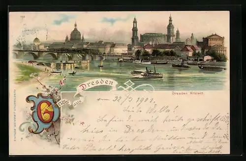 Lithographie Dresden, Altstadt, Wappenschild