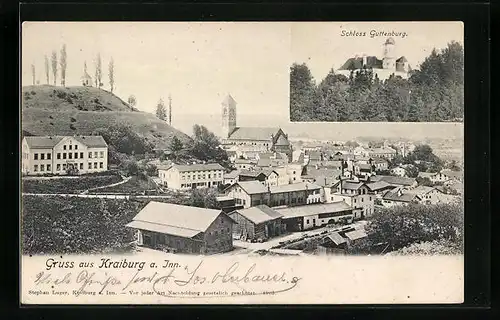 AK Kraiburg am Inn, Teilansicht aus der Vogelschau, Schloss Guttenburg