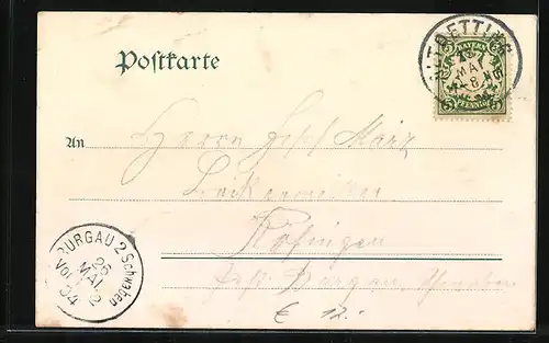 Lithographie Altötting, Kirche mit Prozession, Madonnenfigur