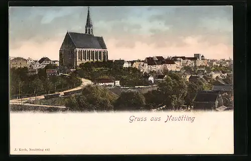 AK Neuötting, Ortsansicht mit Kirche