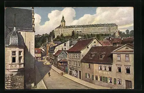 Künstler-AK Rudolstadt, Vorwerksgasse aus der Vogelschau