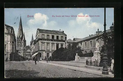 AK Bonn, Neutor mit Kaiser Wilhelm Denkmal und Münsterkirche