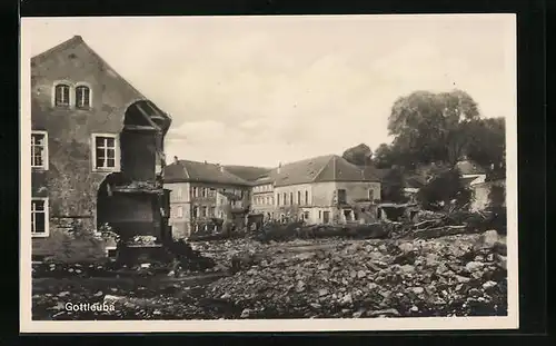 AK Gottleuba, Unwetterkatasrophe 1927 im Gottleubatal - Zerstörte Häuser in Gottleuba