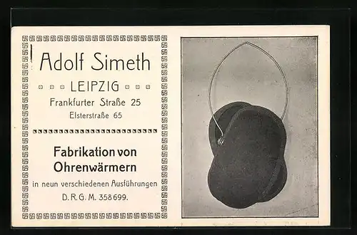 AK Leipzig, Werbekarte für Ohrenwärmer der Firma Adolf Simeth