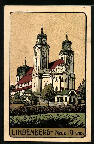 Steindruck-AK Lindenberg, Die Neue Kirche
