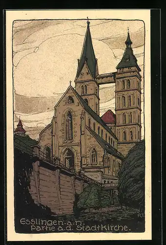 Steindruck-AK Esslingen a. N., Partie an der Stadtkirche