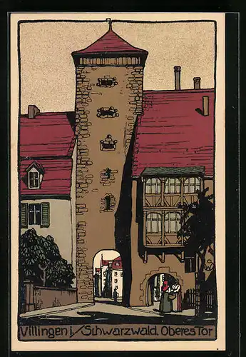 Steindruck-AK Villingen /Schwarzwald, Partie Oberes Tor