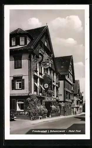 AK Freudenstadt /Schwarzwald, Hotel Post, Fahne