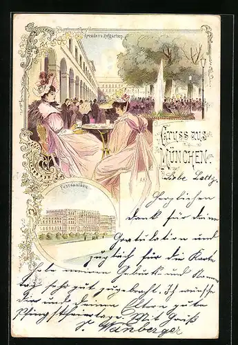 Lithographie München, Arcaden und Hofgarten, Festsaalbau