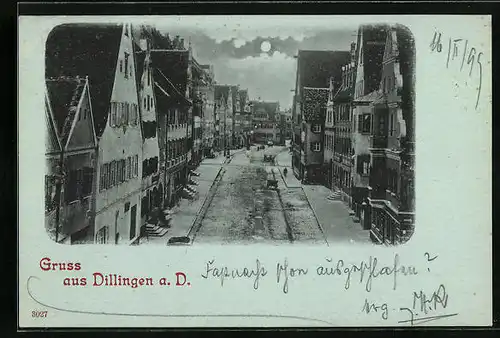 Mondschein-AK Dillingen /Donau, Strassenpartie bei Vollmond