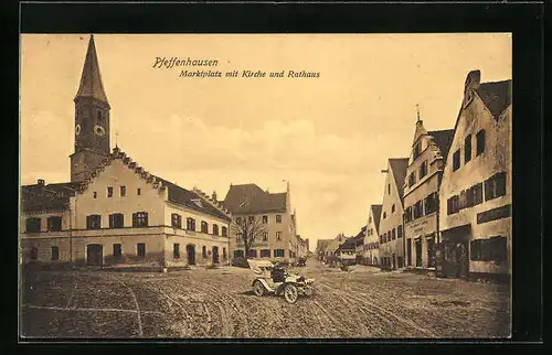 AK Pfeffenhausen, Marktplatz mit Kirche und Rathaus