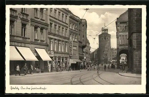 AK Görlitz, Strassenpartie an der Frauenkirche