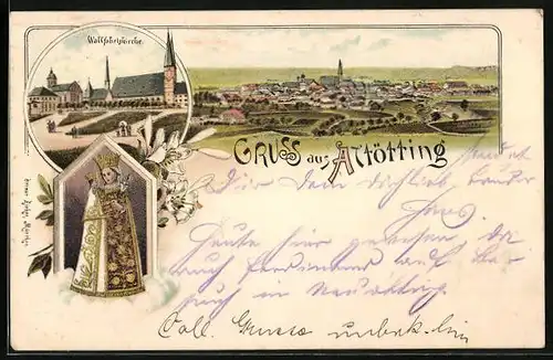 Lithographie Altötting, Wallfahrtskirche, Gnadenmutter