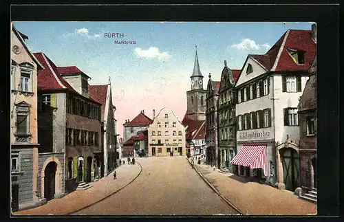 AK Fürth, Strassenpartie am Marktplatz
