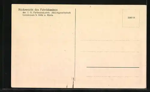 AK Leverkusen b. Köln a. Rhein, Rückansicht des Fabrikkasinos der I. G. Farbenindustrie AG