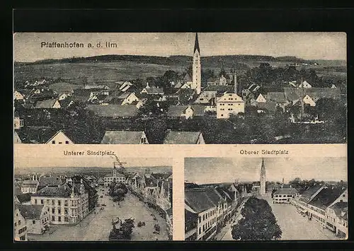 AK Pfaffenhofen a. Ilm, Teilansicht, Unterer u. oberer Stadtplatz