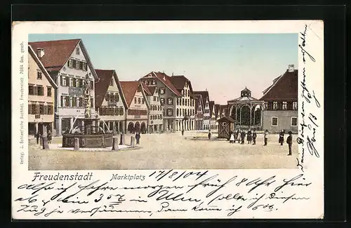 Goldfenster-AK Freudenstadt, Marktplatz mit Brunnen