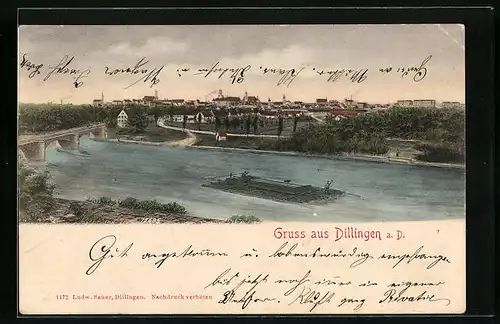 AK Dillingen a. D., Teilansicht mit Flösserei, Forstwirtschaft