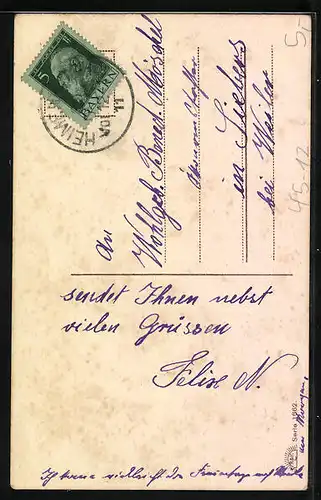 AK Junge mit Rodelschlitten in Winterlandschaft - Neujahrsgruss