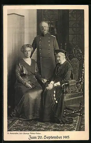 AK Grossherzog Friedrich von Baden mit Gattin und Mutter