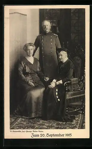 AK Grossherzog Friedrich von Baden mit Gattin und Mutter in einem Zimmer