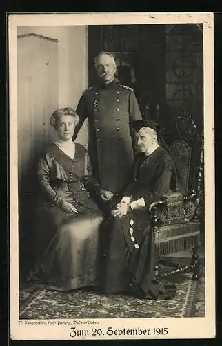 AK Grossherzog Friedrich von Baden mit Gattin und Mutter im Jahr 1915