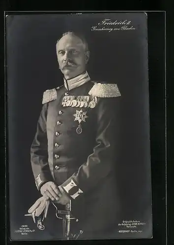 AK Grossherzog Friedrich II. von Baden in ordengeschmückter Uniform