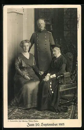 AK Grossherzog Friedrich II. von Baden mit seiner Ehefrau und seiner Mutter