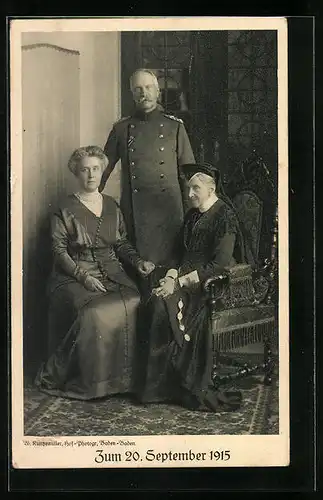 AK Grossherzog Friedrich II. von Baden mit seiner Gattin und seiner Mutter