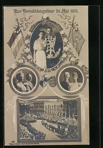 Künstler-AK Herzogpaar von Hannover - Karte zur Vermählung 1913