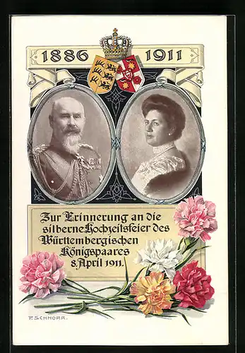 Künstler-AK Königspaar von Württemberg - Erinnerungskarte an silberne Hochzeitsfeier 1911