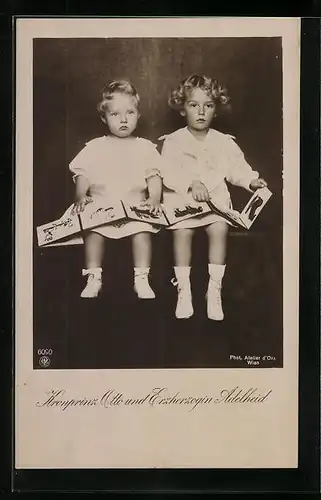 AK Kronprinz Otto und Erzherzogin Adelheid von Österreich mit Bilderbüchern
