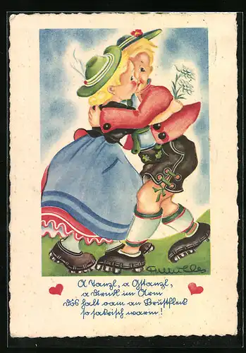 AK Bayerisches Paar beim Volkstanz