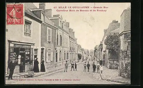 AK Sillé le Guillaume, Grande Rue, Carrefour Rues de Rennes et de Fresnay