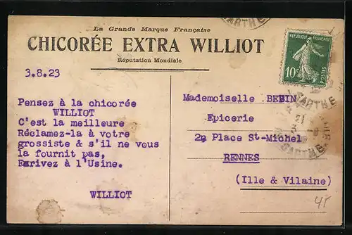 AK Sablé-sur-Sarthe, La Manufacture de Chicorée Extra Williot, Vue de l`Usine de Chicorée Williot fils