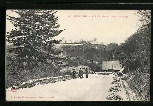 AK Saint-Pois, Le Moulin Foulon, un jour de Neige