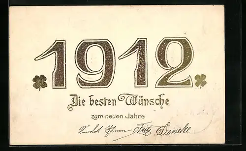Präge-AK Glückwünsche zum Neujahr 1912