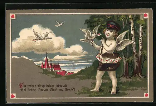 Künstler-AK Amor verteilt Liebesbriefe