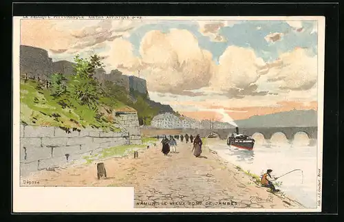 Lithographie Namur, Le Vieux Pont de Jambes