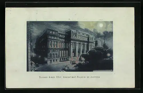 Mondschein-AK Buenos Aires, Palace de Justicia, Vollmond