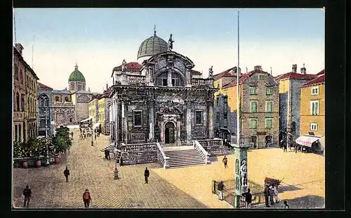 AK Dubrovnik, Ortspartie mit Kirche