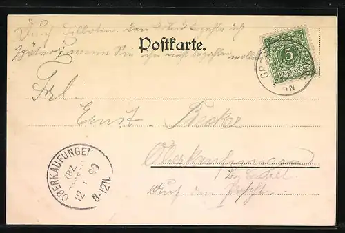 Lithographie Grossalmerode, Teilansicht, Kaiserliches Postamt, Bilstein