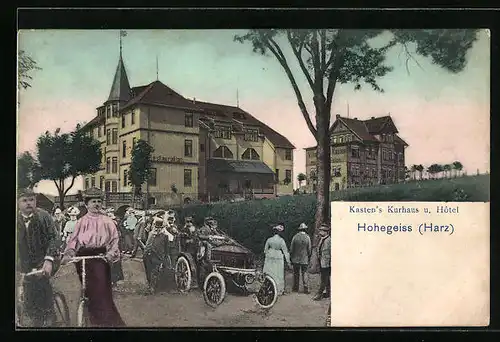 AK Hohegeiss /Harz, Kasten`s Kurhaus und Hotel mit Auto