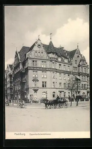 AK Hamburg, Grosses Gebäude und Kutsche in der Eppendorferlandstrasse