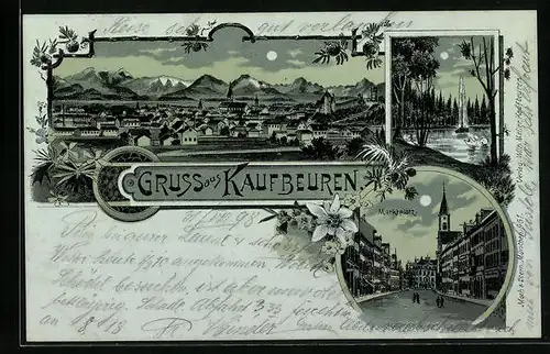 Mondschein-Lithographie Kaufbeuren, Gesamtansicht mit Marktplatz